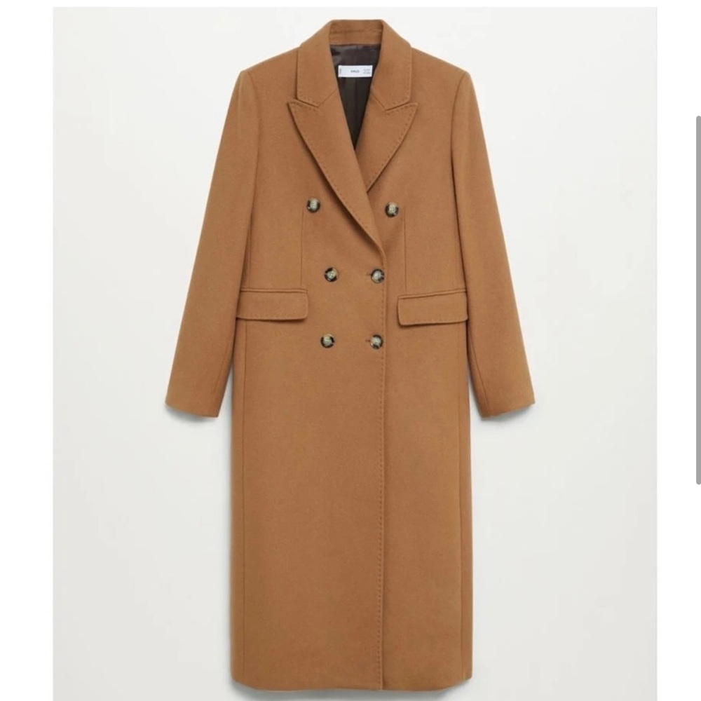 Mango 80% Wool Double-Breasted Coat New